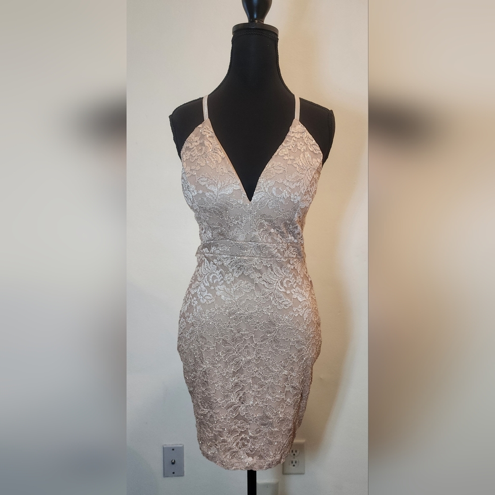 Emerald Sundae Lace Dress in Soft Beige